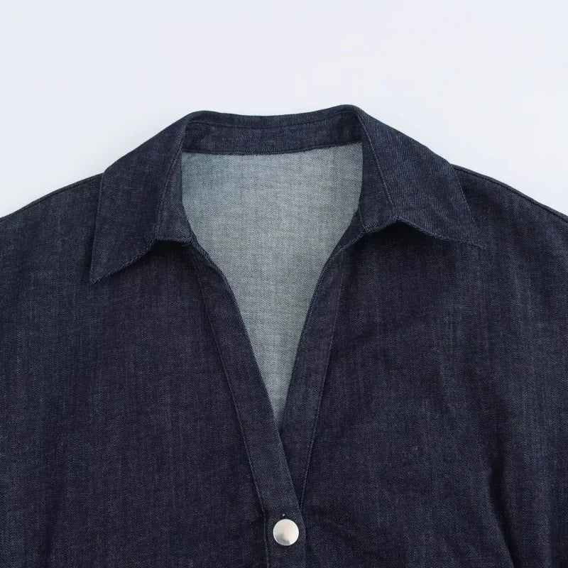 Vestido de mezclilla femenino primavera-verano casual, vestidos largos para mujeres, nueva moda 2025, manga corta fruncida