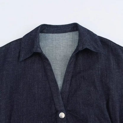 Vestido de mezclilla femenino primavera-verano casual, vestidos largos para mujeres, nueva moda 2025, manga corta fruncida